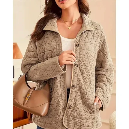 Women's Puffer Jacket Quilted Jacket Casual Jacket Comfortable Breathable Pocket Buttons Casual Plain Vacation Street Casual Daily Wear Single Breasted Short Turndown Regular Fit Long Sleeve Outerwear