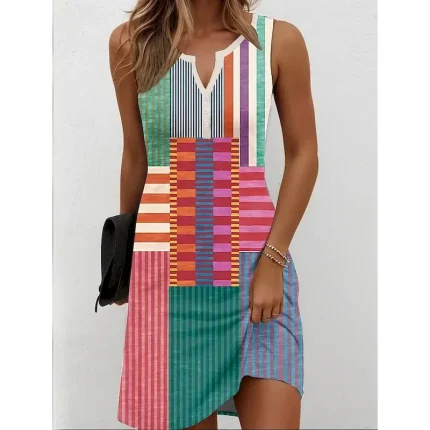 Women's Mini Dress Sundress Shift Dress Off The Shoulder Dress Vacation Casual Beach Party Daily Holiday Regular Fit Ombre Graphic Geometric Sleeveless V Neck Yellow Red Blue Orange Summer Spring